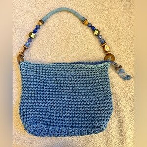 Blue Miami Crochet Shoulder Bag with Beaded Handle